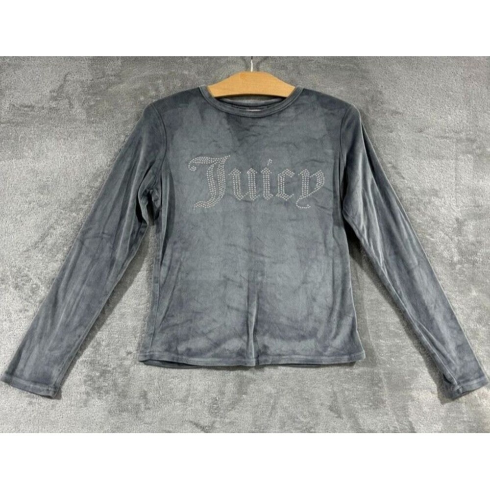 Juicy Couture Gray Velour Rhinestone Spell Out Pullover Long Sleeve Sz S Lounge